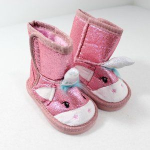 Toddler Girl Size 5 Unicorn Winter Boots Pink Glitter Faux Fur NWOT White Blue